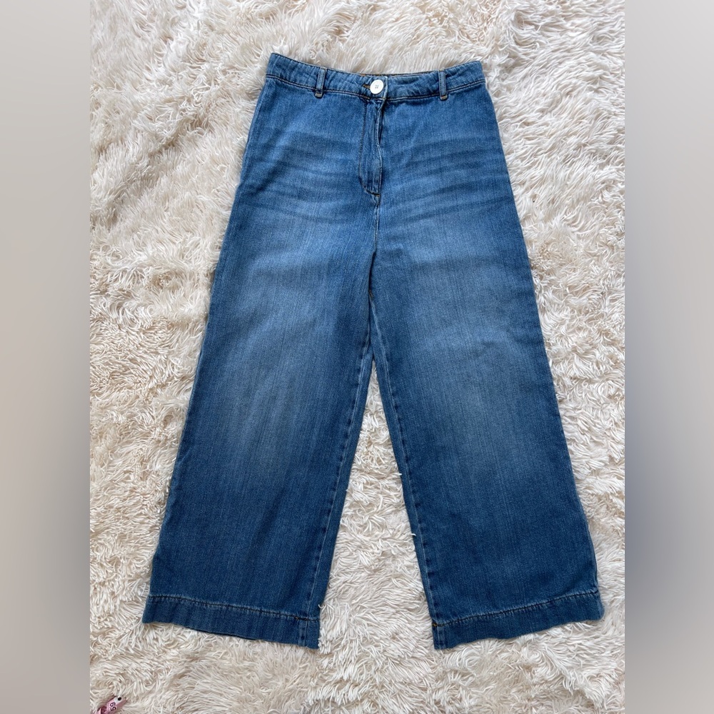 Zara high waisted wide legs denim jeans cotton soft blue size 6